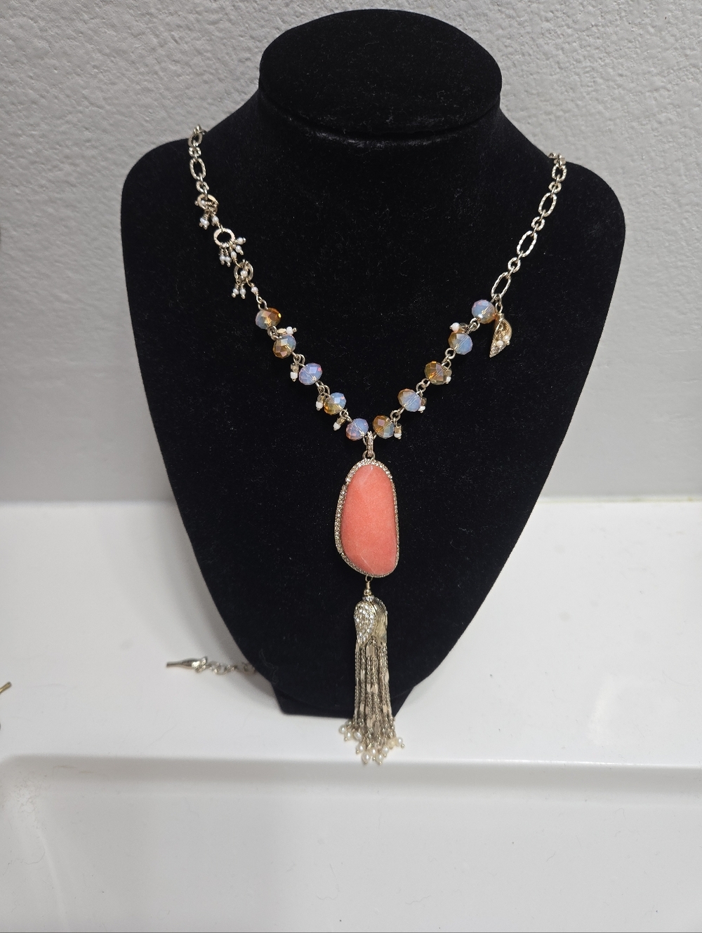 Chloe + Isabel Gold-Tone Necklace with Coral Pink Pendant and Tassel